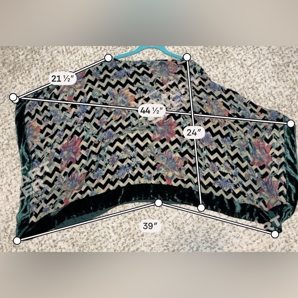 Boho Green Chevron Poncho Top Velvet Burnout Western Lagenlook Cowgirl Medium - Picture 5 of 7